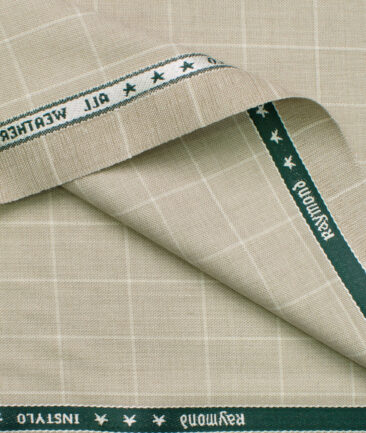 Raymond Men's Polyester Viscose Checks  Unstitched Suiting Fabric (Beige)