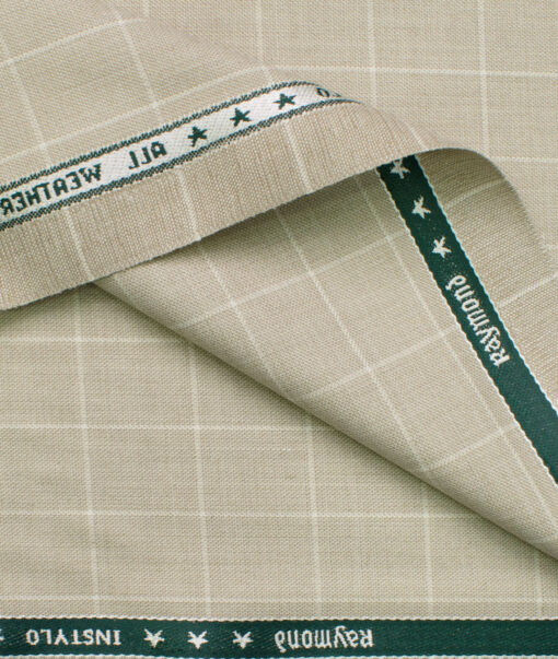 Raymond Men's Polyester Viscose Checks  Unstitched Suiting Fabric (Beige)