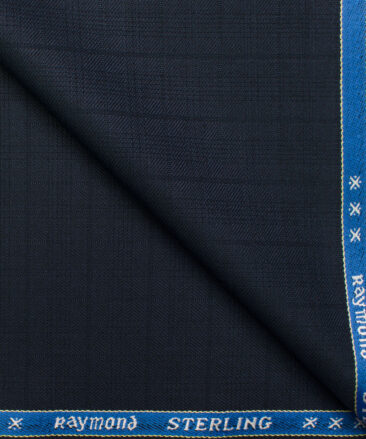 Raymond Men's Polyester Viscose Checks Unstitched Suiting Fabric (Dark Blue)