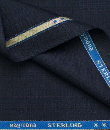 Raymond Men's Polyester Viscose Checks  Unstitched Suiting Fabric (Dark Blue)