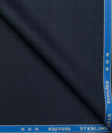 Raymond Men's Polyester Viscose Checks  Unstitched Suiting Fabric (Dark Blue)