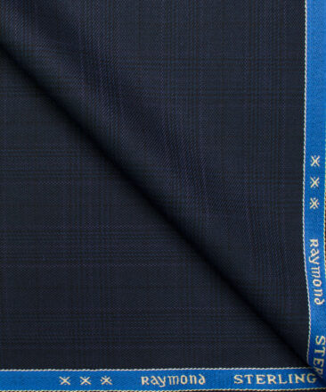 Raymond Men's Polyester Viscose Checks Unstitched Suiting Fabric (Dark Blue)