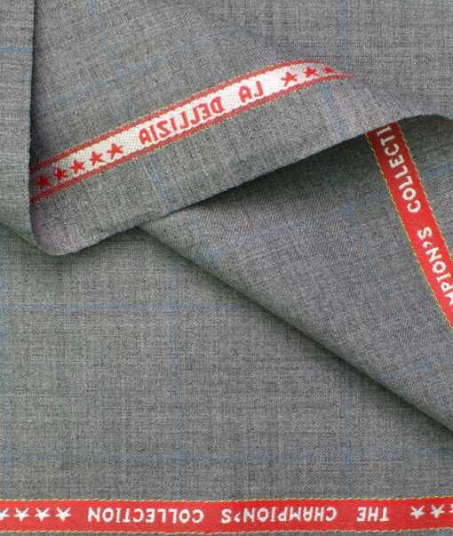 Raymond Men's Polyester Viscose Checks  Unstitched Suiting Fabric (Light Grey)