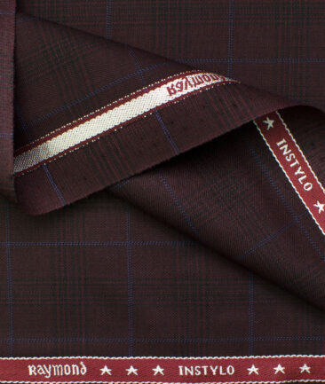 Raymond Men's Polyester Viscose Checks  Unstitched Suiting Fabric (Dark Wine)
