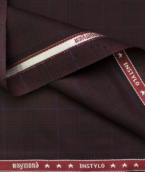 Raymond Men's Polyester Viscose Checks  Unstitched Suiting Fabric (Dark Wine)