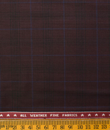 Raymond Men's Polyester Viscose Checks  Unstitched Suiting Fabric (Dark Wine)