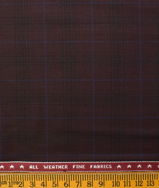 Raymond Men's Polyester Viscose Checks  Unstitched Suiting Fabric (Dark Wine)