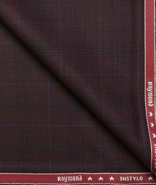 Raymond Men's Polyester Viscose Checks  Unstitched Suiting Fabric (Dark Wine)