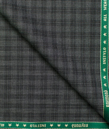 Raymond Men's Polyester Viscose Checks  Unstitched Suiting Fabric (Grey & Black)