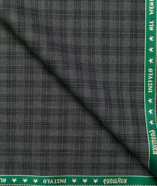 Raymond Men's Polyester Viscose Checks  Unstitched Suiting Fabric (Grey & Black)