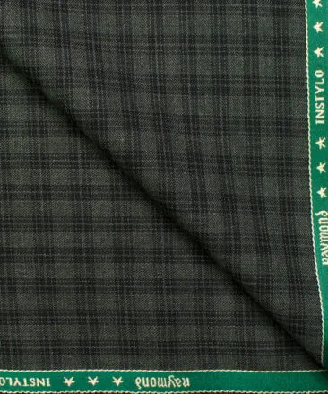 Raymond Men's Polyester Viscose Checks  Unstitched Suiting Fabric (Green & Black)