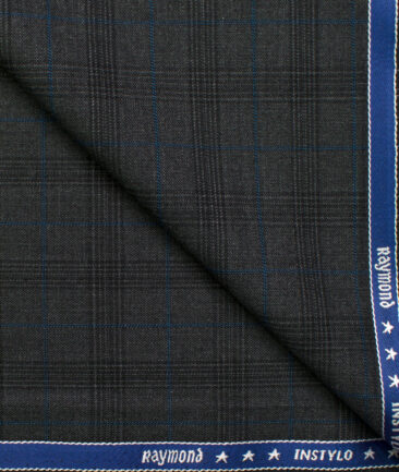 Raymond Men's Polyester Viscose Checks  Unstitched Suiting Fabric (Grey)