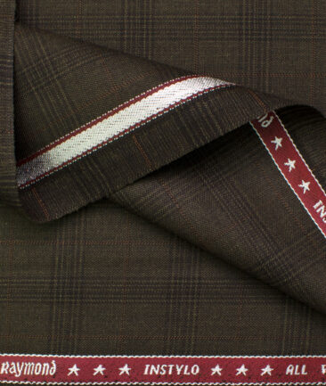 Raymond Men's Polyester Viscose Checks  Unstitched Suiting Fabric (Brown)