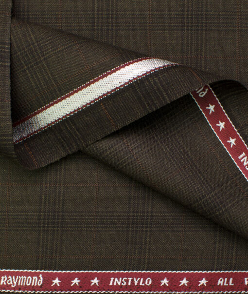 Raymond Men's Polyester Viscose Checks  Unstitched Suiting Fabric (Brown)