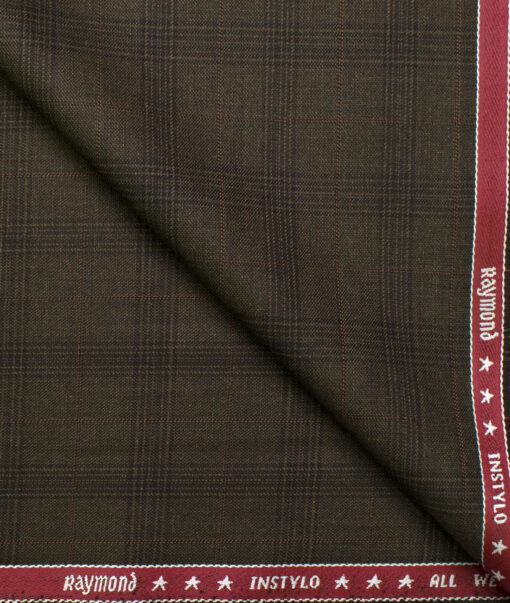 Raymond Men's Polyester Viscose Checks  Unstitched Suiting Fabric (Brown)