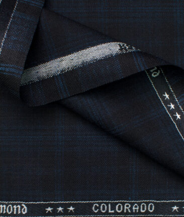 Raymond Men's Polyester Viscose Checks  Unstitched Suiting Fabric (Black & Blue)