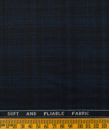 Raymond Men's Polyester Viscose Checks  Unstitched Suiting Fabric (Black & Blue)
