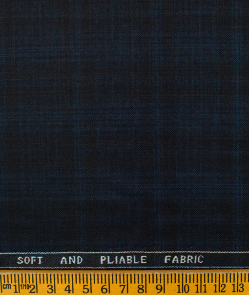 Raymond Men's Polyester Viscose Checks  Unstitched Suiting Fabric (Black & Blue)