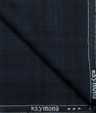 Raymond Men's Polyester Viscose Checks  Unstitched Suiting Fabric (Black & Blue)