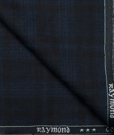 Raymond Men's Polyester Viscose Checks  Unstitched Suiting Fabric (Black & Blue)