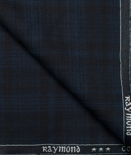 Raymond Men's Polyester Viscose Checks  Unstitched Suiting Fabric (Black & Blue)