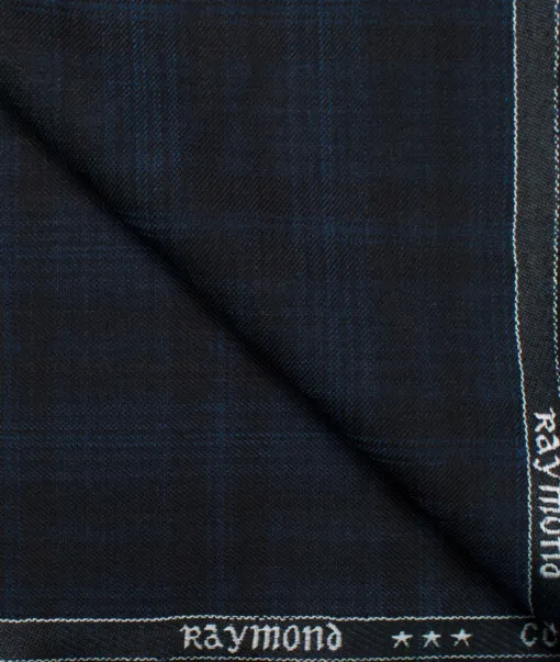Raymond Men's Polyester Viscose Checks  Unstitched Suiting Fabric (Black & Blue)