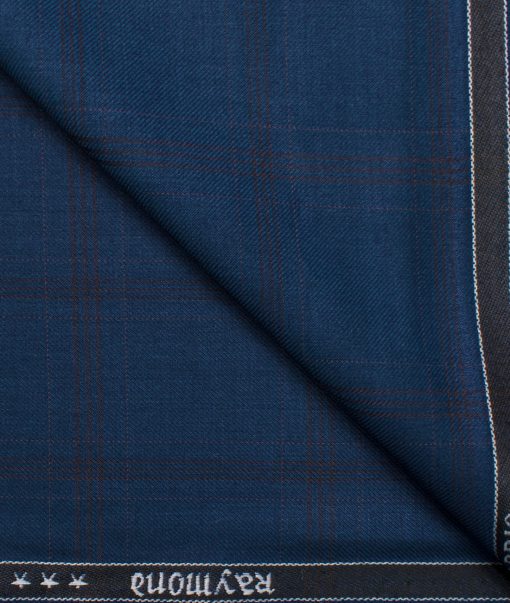 Raymond Men's Polyester Viscose Checks  Unstitched Suiting Fabric (Royal Blue)