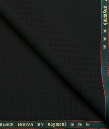 Raymond Men's Polyester Viscose Checks  Unstitched Suiting Fabric (Black)