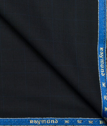Raymond Men's Polyester Viscose Checks  Unstitched Suiting Fabric (Dark Navy Blue)