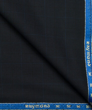 Raymond Men's Polyester Viscose Checks Unstitched Suiting Fabric (Dark Navy Blue)