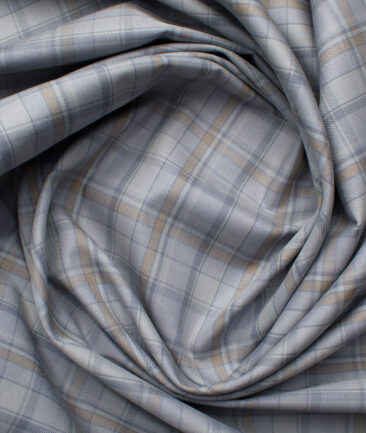 Soktas Men's Giza Cotton Checks 2.25 Meter Unstitched Shirting Fabric (Light Grey)