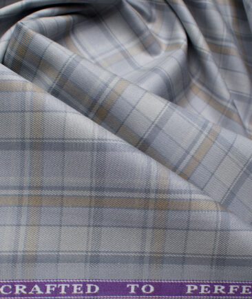 Soktas Men's Giza Cotton Checks 2.25 Meter Unstitched Shirting Fabric (Light Grey)