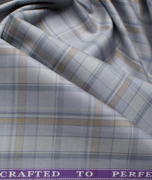 Soktas Men's Giza Cotton Checks 2.25 Meter Unstitched Shirting Fabric (Light Grey)