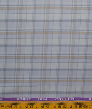 Soktas Men's Giza Cotton Checks 2.25 Meter Unstitched Shirting Fabric (Light Grey)