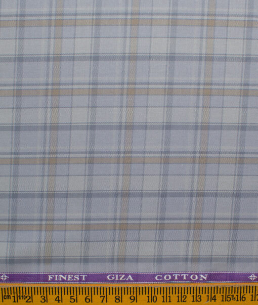 Soktas Men's Giza Cotton Checks 2.25 Meter Unstitched Shirting Fabric (Light Grey)