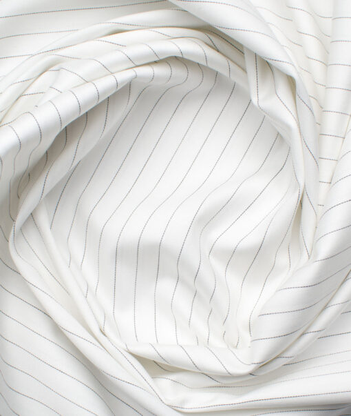 Soktas Men's Giza Cotton Striped 2.25 Meter Unstitched Shirting Fabric (White & Black)