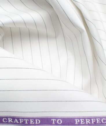 Soktas Men's Giza Cotton Striped 2.25 Meter Unstitched Shirting Fabric (White & Black)