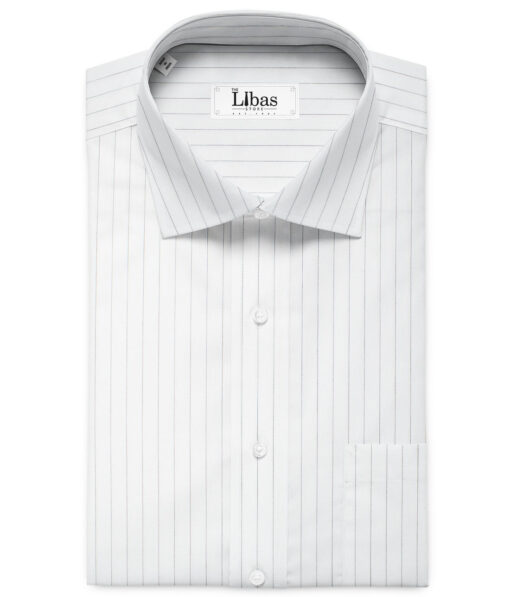 Soktas Men's Giza Cotton Striped 2.25 Meter Unstitched Shirting Fabric (White & Black)