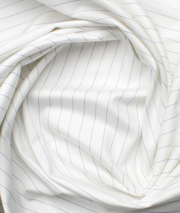 Soktas Men's Giza Cotton Striped 2.25 Meter Unstitched Shirting Fabric (White & Blue)