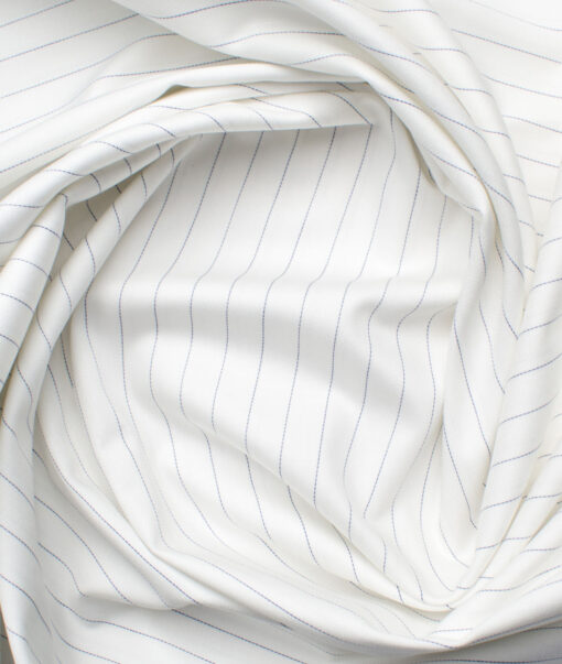 Soktas Men's Giza Cotton Striped 2.25 Meter Unstitched Shirting Fabric (White & Blue)
