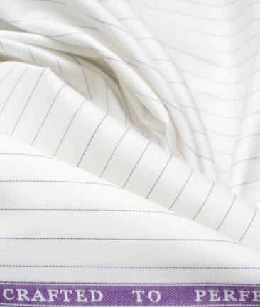 Soktas Men's Giza Cotton Striped 2.25 Meter Unstitched Shirting Fabric (White & Blue)