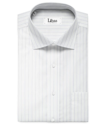 Soktas Men's Giza Cotton Striped 2.25 Meter Unstitched Shirting Fabric (White & Blue)