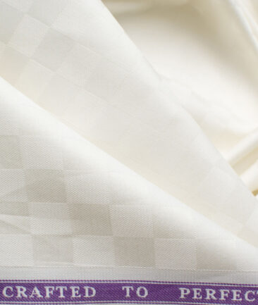 Soktas Men's Giza Cotton Self Design 2.25 Meter Unstitched Shirting Fabric (Cream)