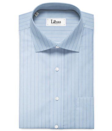 Soktas Men's Giza Cotton Striped 2.25 Meter Unstitched Shirting Fabric (Sky Blue)