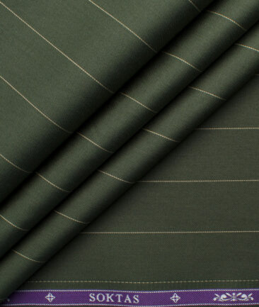 Soktas Men's Giza Cotton Striped 2.25 Meter Unstitched Shirting Fabric (Seaweed Green)
