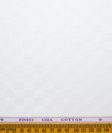 Soktas Men's Giza Cotton Self Design 2.25 Meter Unstitched Shirting Fabric (White)