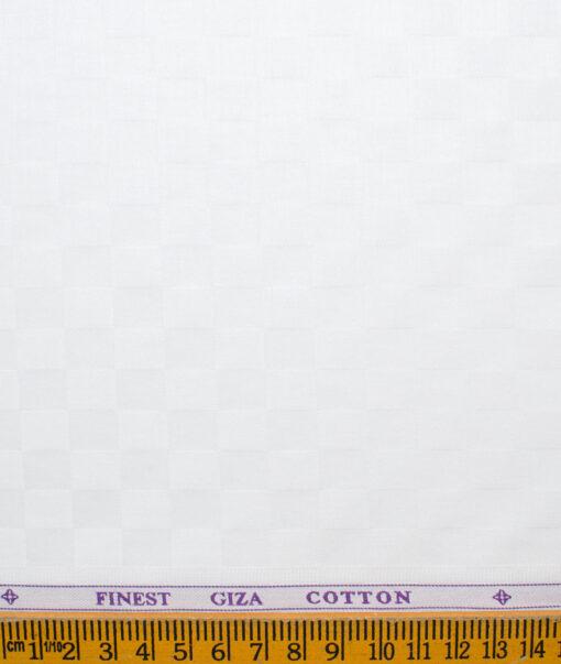 Soktas Men's Giza Cotton Self Design 2.25 Meter Unstitched Shirting Fabric (White)