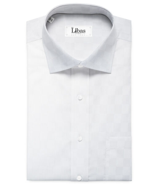 Soktas Men's Giza Cotton Self Design 2.25 Meter Unstitched Shirting Fabric (White)