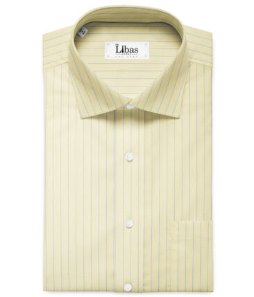 Soktas Men's Giza Cotton Striped 2.25 Meter Unstitched Shirting Fabric (Yellow)