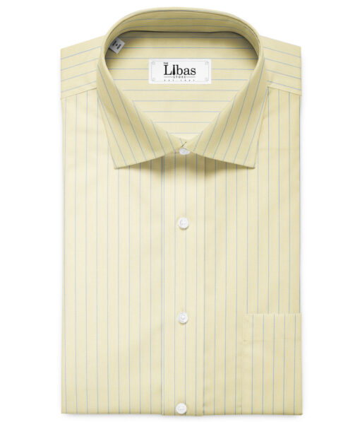 Soktas Men's Giza Cotton Striped 2.25 Meter Unstitched Shirting Fabric (Yellow)
